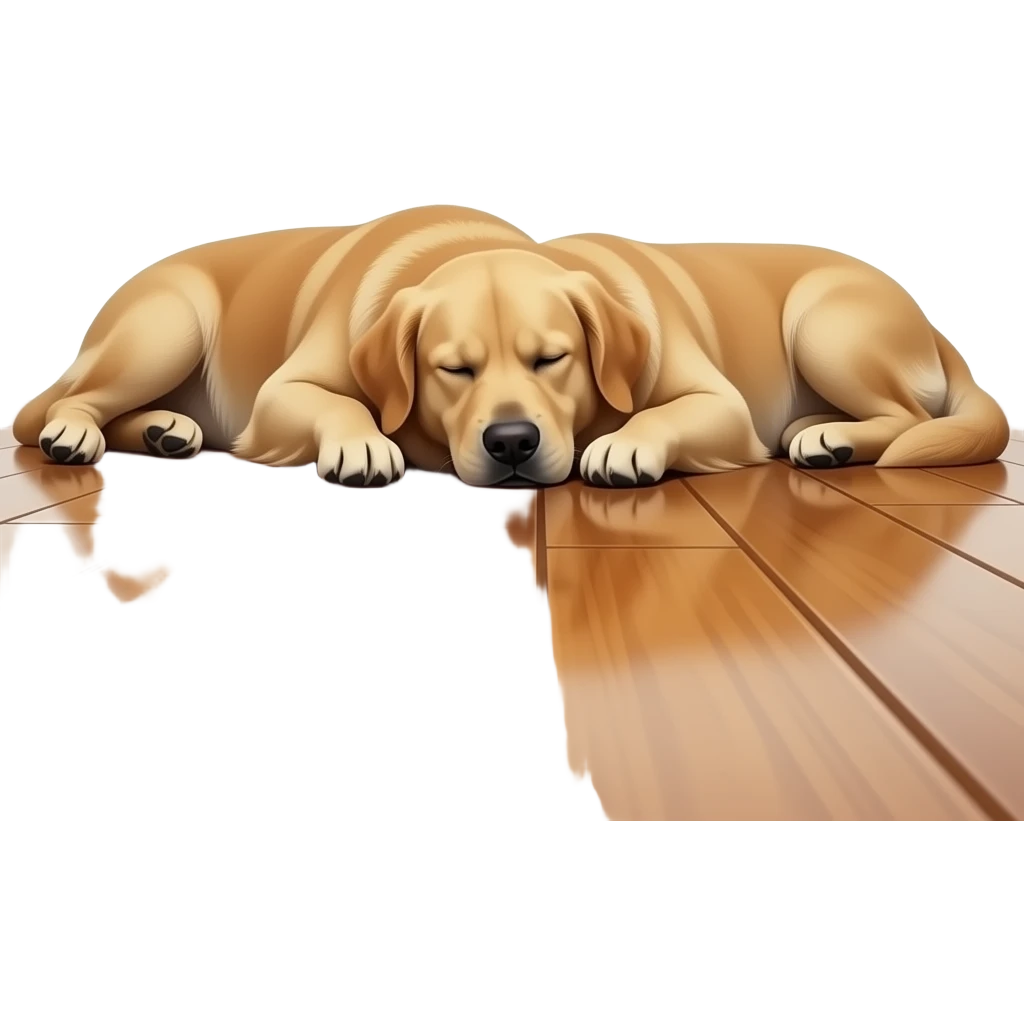 two light colored golden retrievers sleeping on the wooden floor near each other emoji