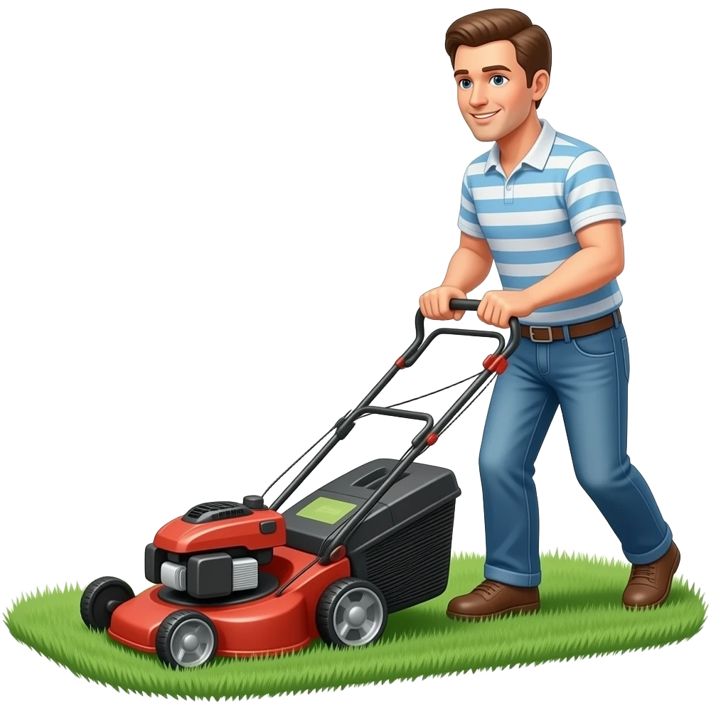 man mowing the lawn with a lawn mower emoji