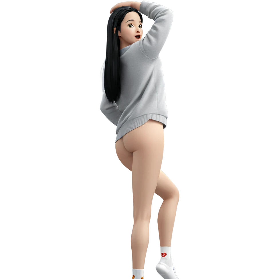 black haired girl in socks emoji