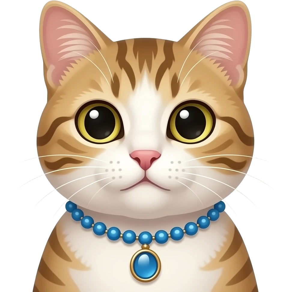 cat with front view wear beautiful blue color necklace emoji