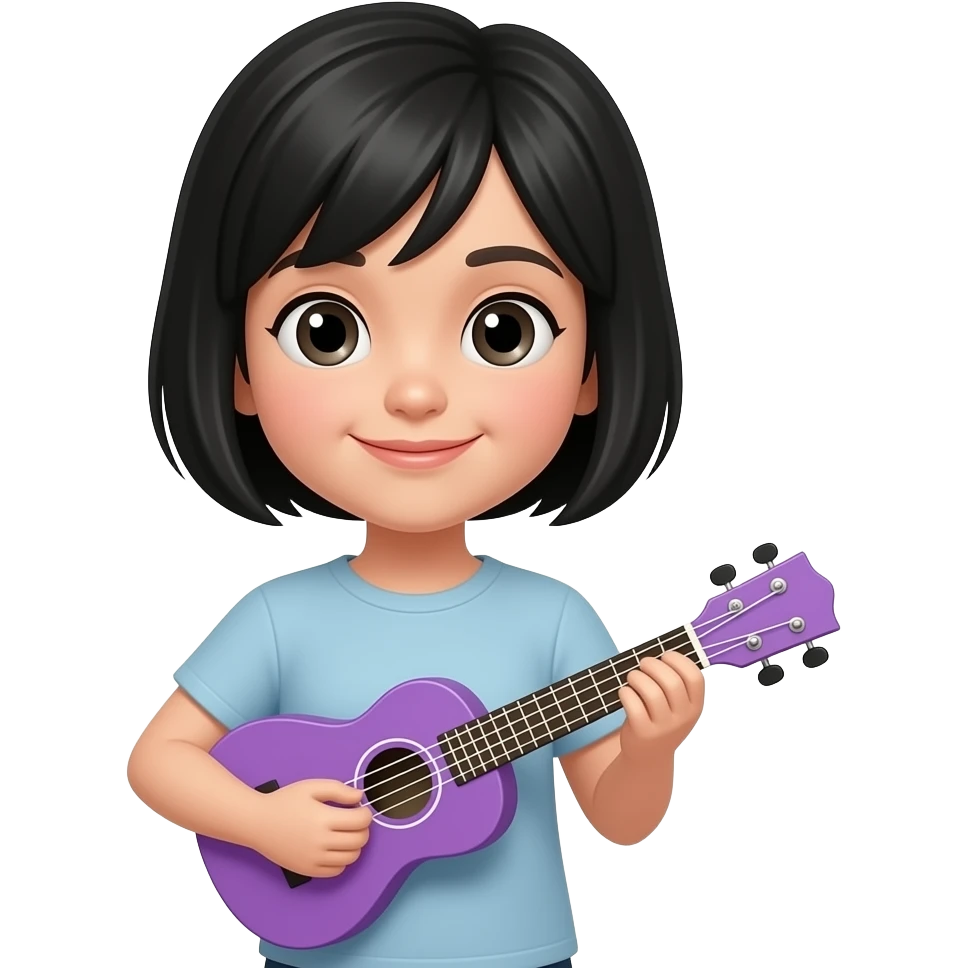 Short black hair girl purple ukulele emoji