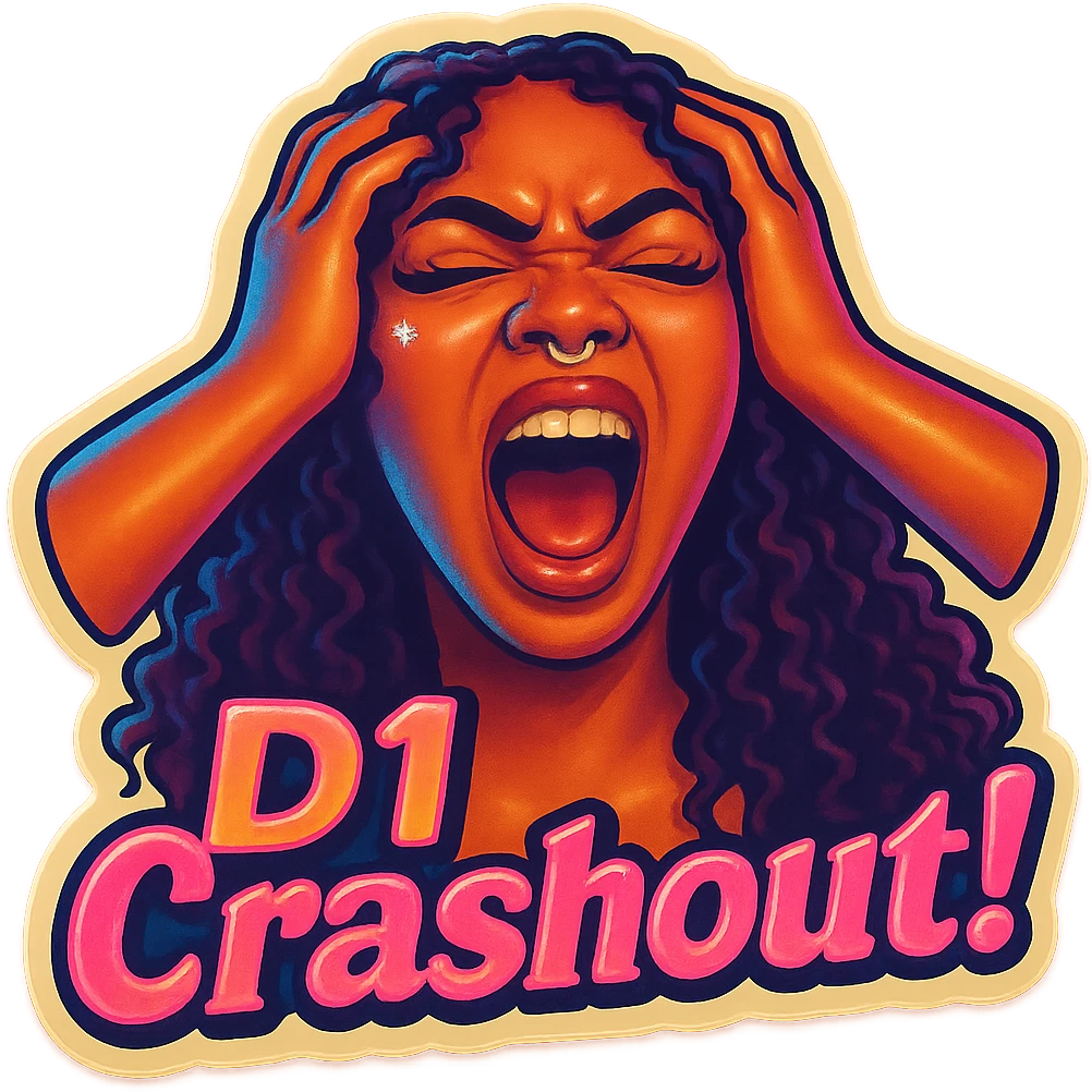 Shout eyes closed
Holding head 
add the wordsD1 Crashout!  in pink  emoji