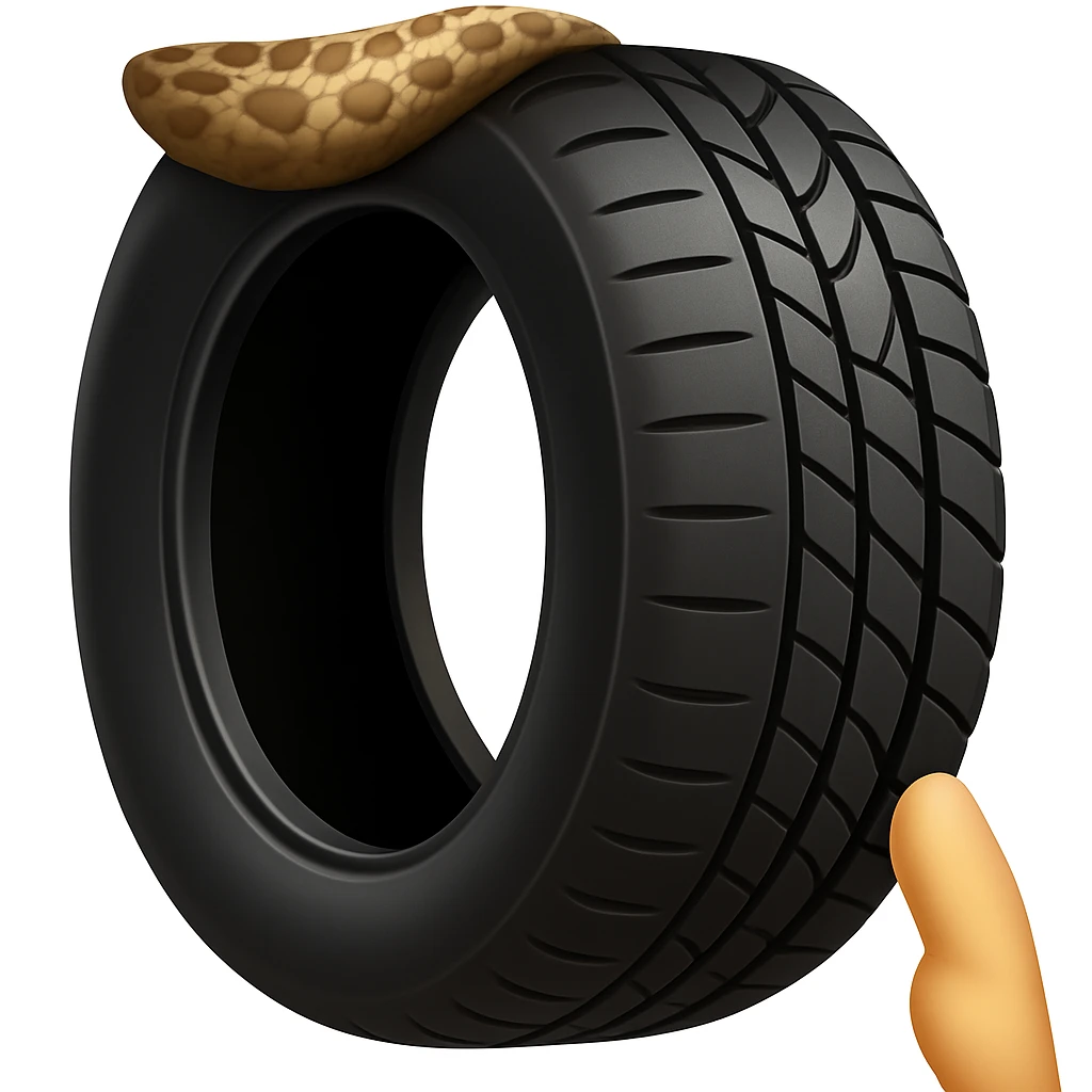 Create a tire emoji that looks exactly like the reference image in iOS emoji style. The emoji should have a 3D appearance with shiny, smooth gradients, soft shadows, and realistic tire texture, capturing the classic emoji look. emoji