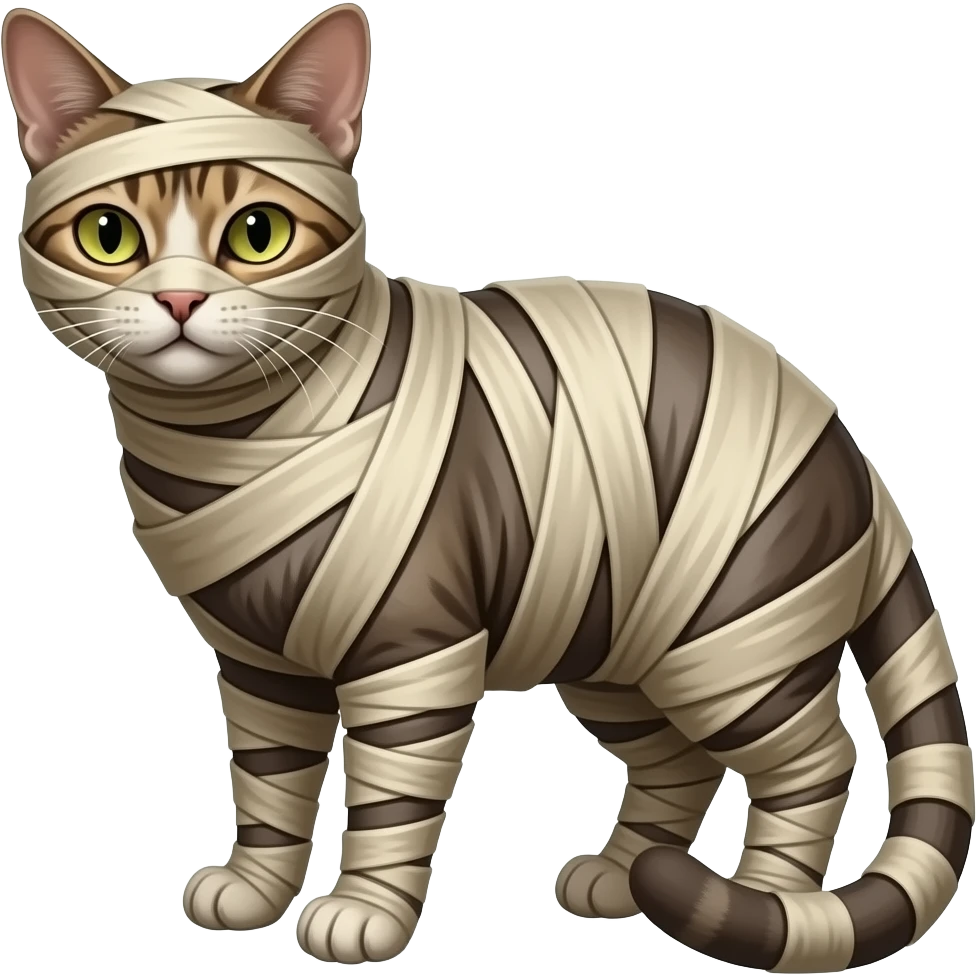 a huge completely wrapped up mummified covered cat emoji