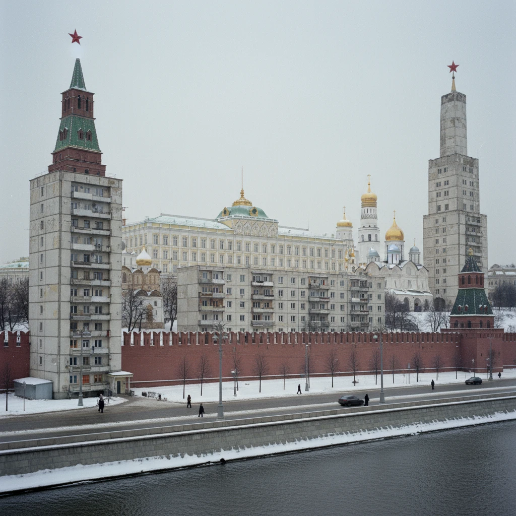 Московский Кремль, но как будто его скрестили с панельками Хрущева.

В стиле фотореализма emoji