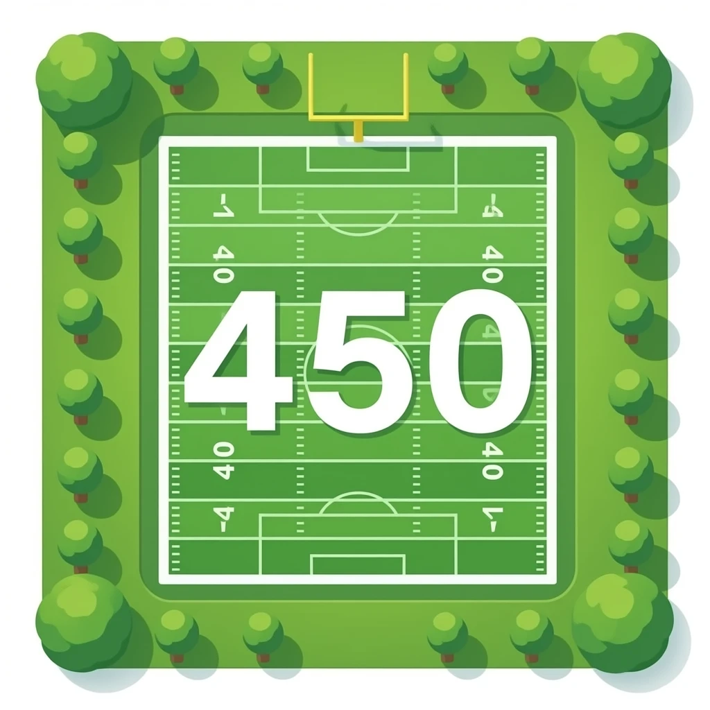Football ground! with a number in the middle as 450! top view of the football ground emoji