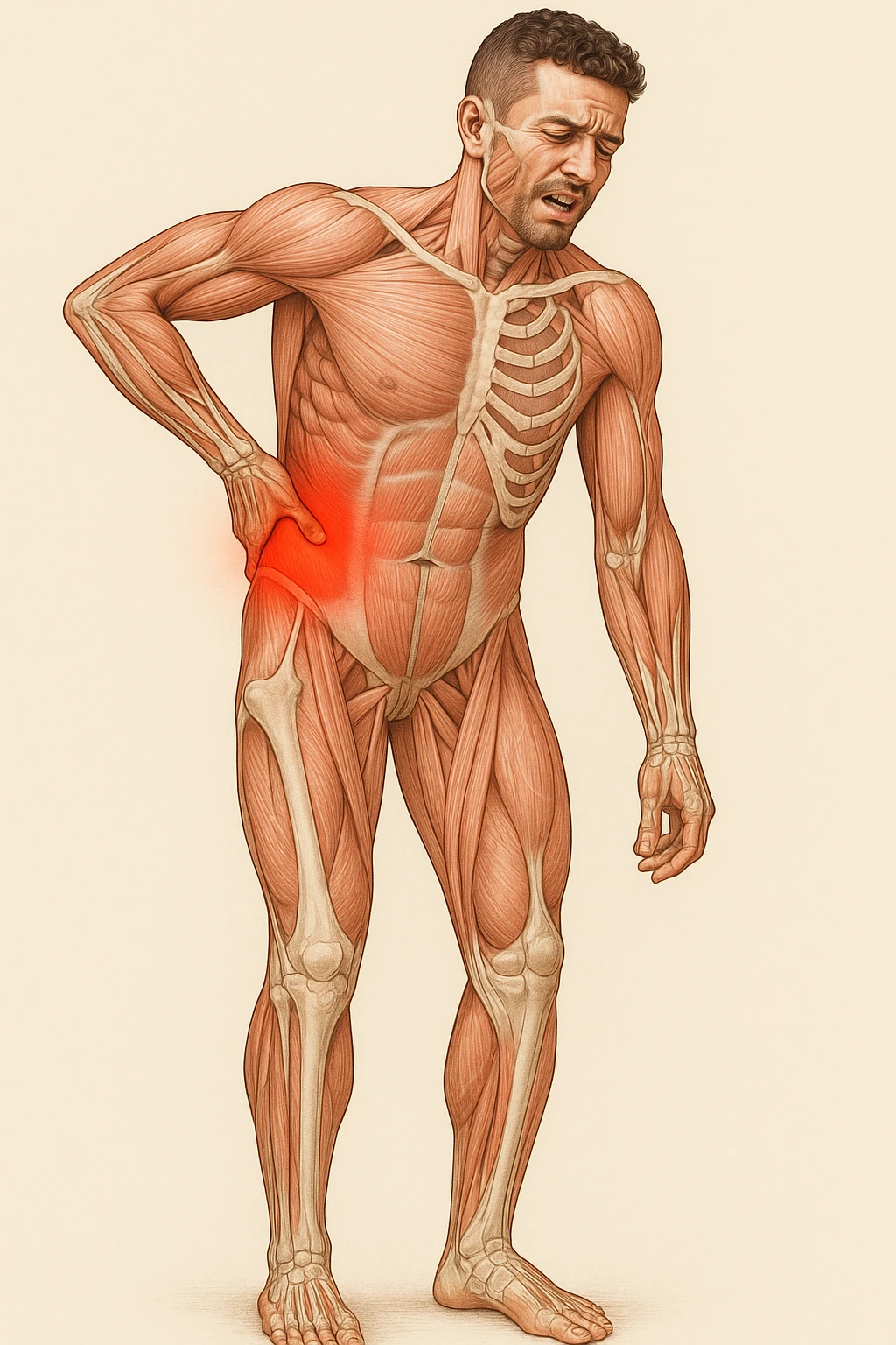 Uomo con dolore per infortunio vista anatomica in piedi emoji