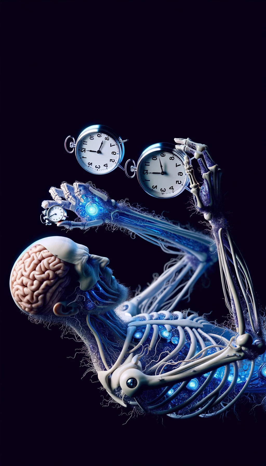 corpo umano anatomico CHE TIENE OROLOGI NELLE MANI E STA IMPAZZENDO PERCHé NON RIESCE A SVOLGERE TUTTE LE SUE ATTIVITà QUOTIDIANE: NON HA TEMPO, iperrealistico 4k emoji