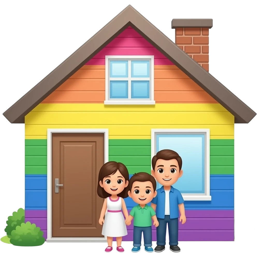 quiero un emoticono que represente una casa y una familia asexuada emoji