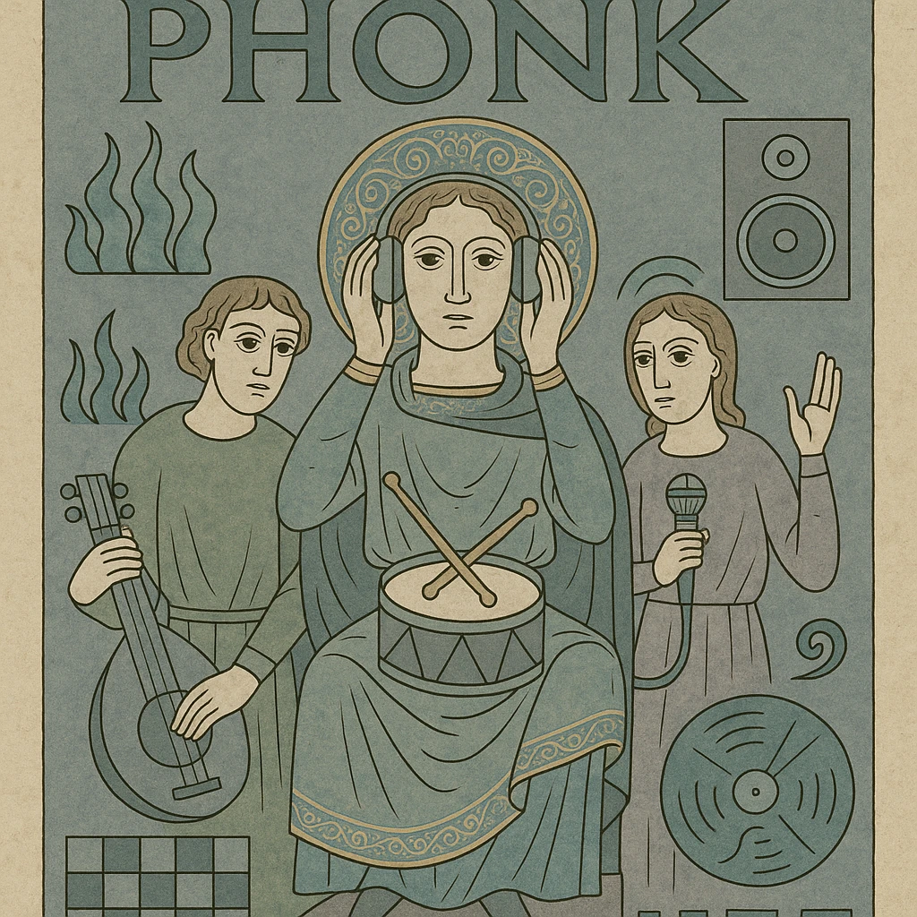 Phonk music theme in a vintage style medieval art emoji