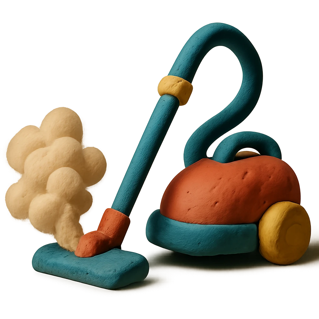 vacuum cleaner with dust cloud in claymation style with matte finish and soft lighting emoji