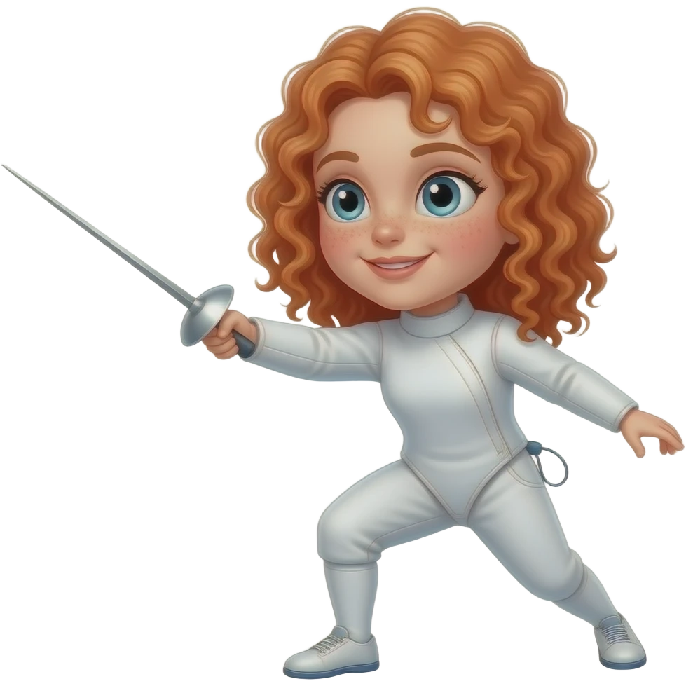 Fille rousse bouclés tâches de rousseur Escrime emoji