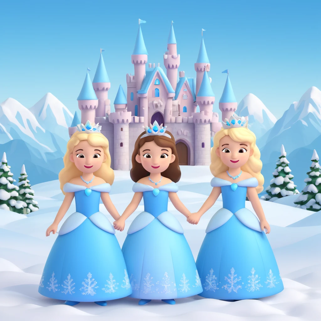 girls in a  snow princess dress, snow castle background emoji