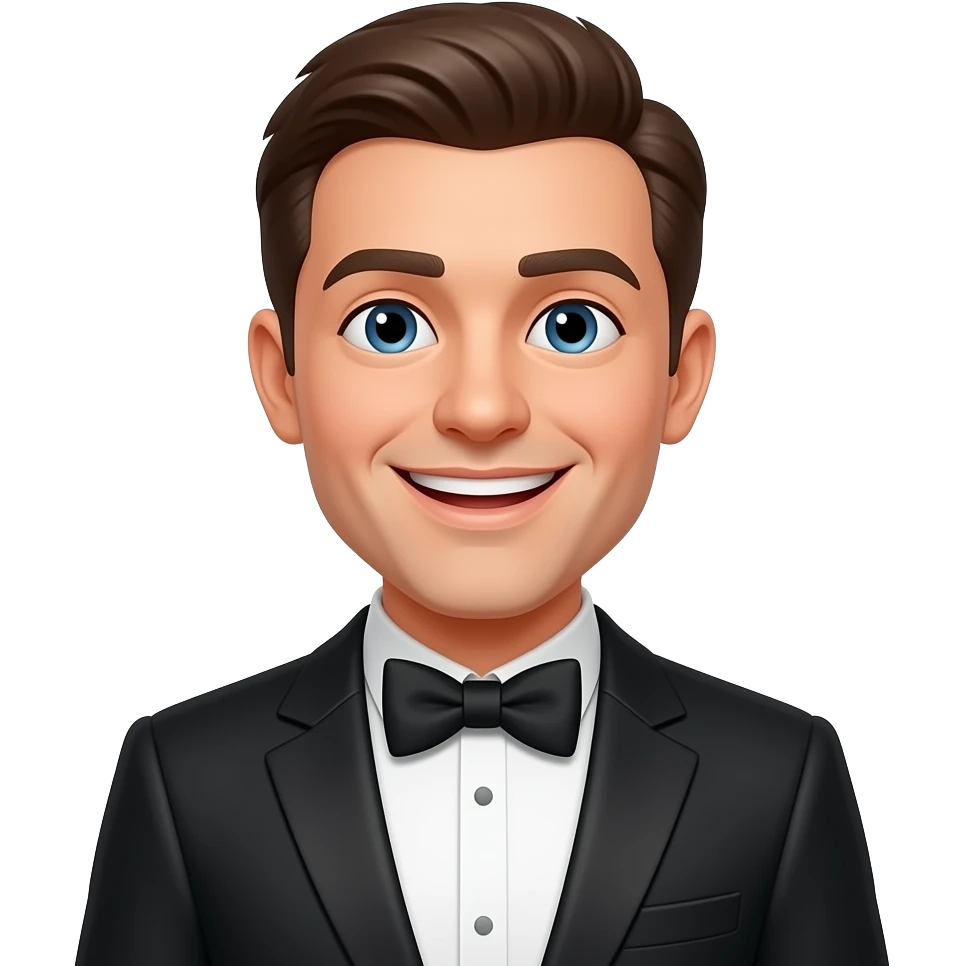 The character in a tuxedo, smiling. emoji