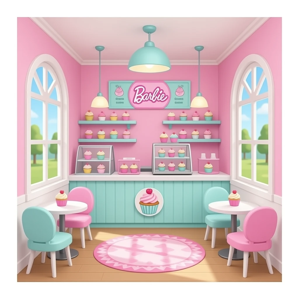 A sweet Barbie-style pastel cupcake café emoji