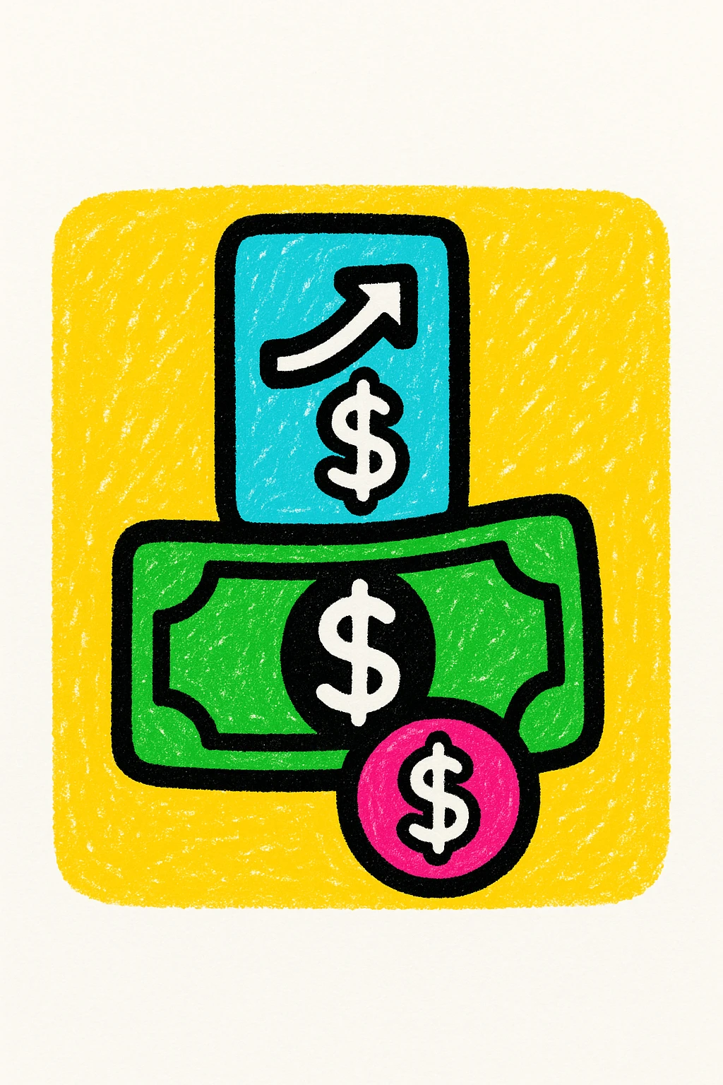 An icon with yellow background, white inner lines, meaning Finance, request to pay. emoji