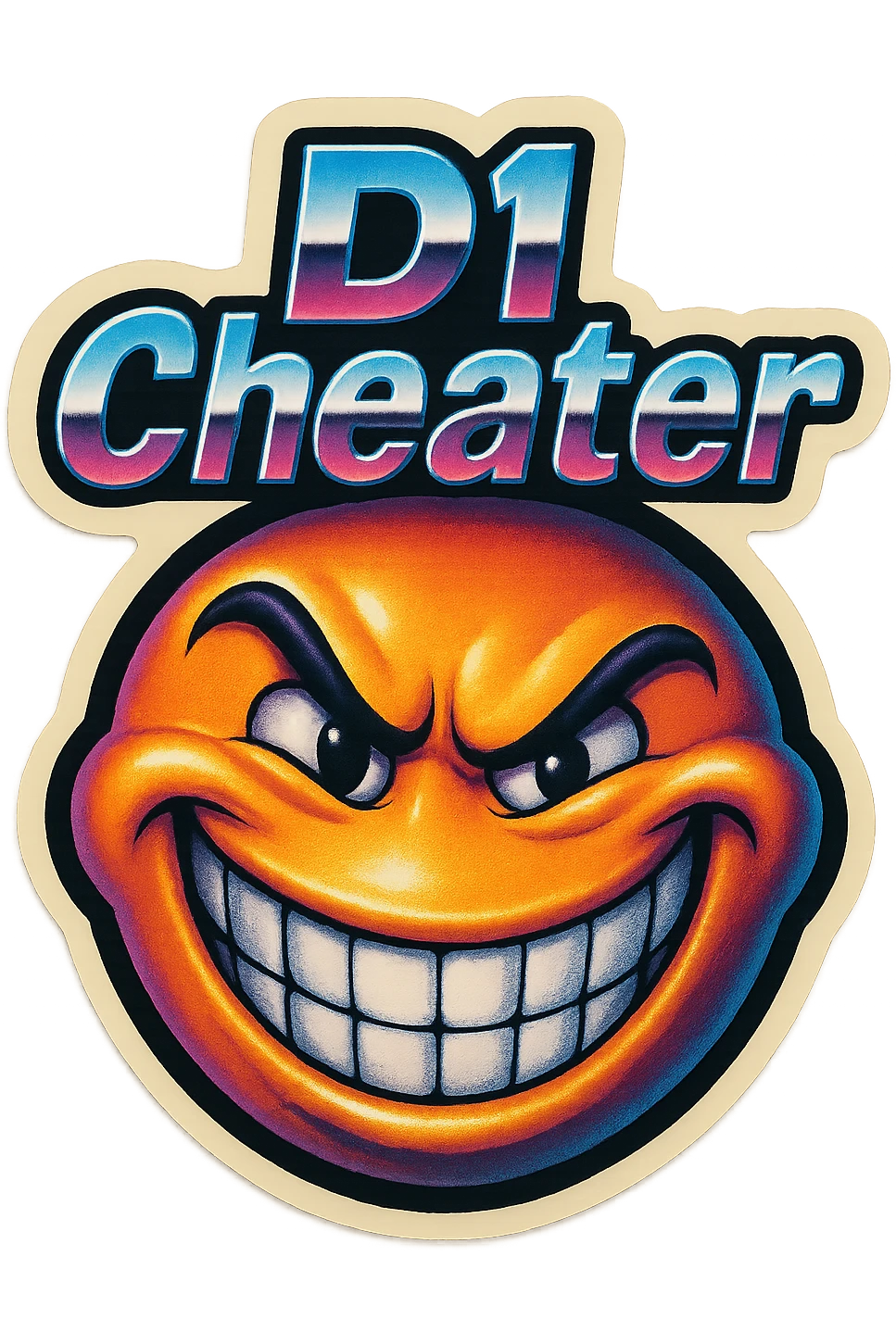 grin
 add the words " D1 Cheater " in White emoji