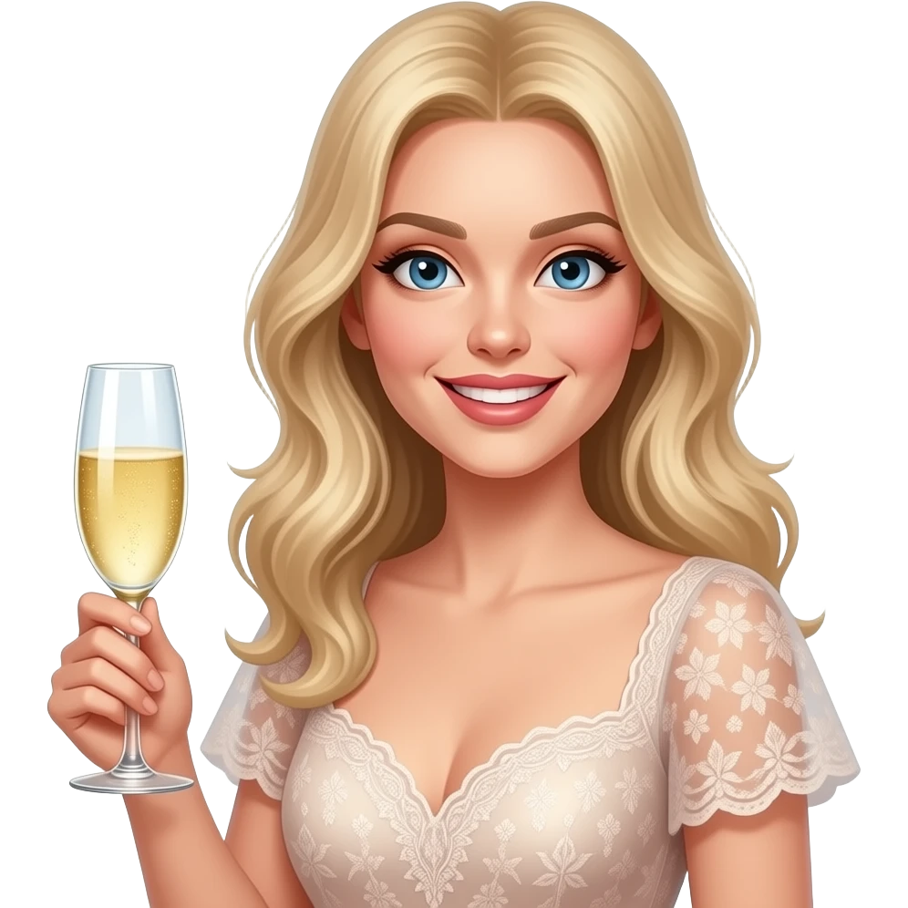 Very crazy but happy, likes prosecco, Thin blond hair, botox, blond, white skin, nice dress emoji