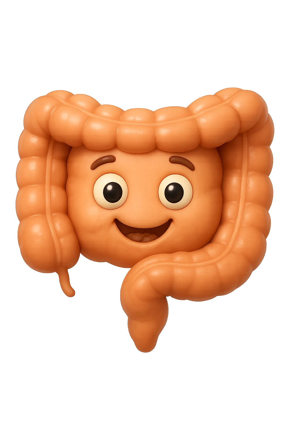 EMOJI STILE IPHONE DI UN TRATTO DI COLON INTESTINALE CHE FLUTTUA IN ARIA CON ALL'INTERNO DELLE FECI, IPERREALISTICO 4K emoji