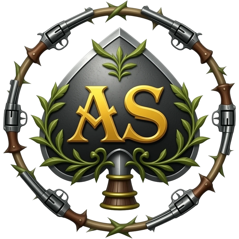 richly ornamented spade AS surrounded by tendrils of thorns and antique revolvers emoji