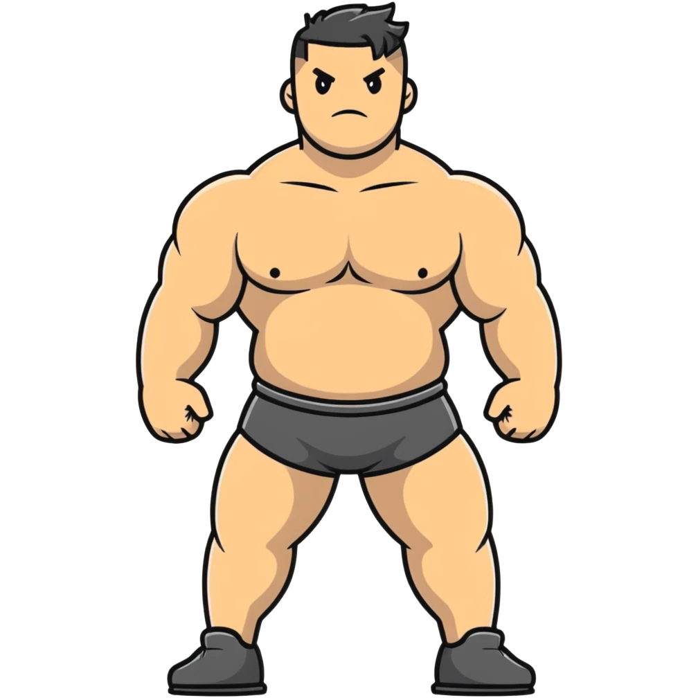 full body bulky male figure standing, muscular build, not overweight but not skinny, strong physique emoji
