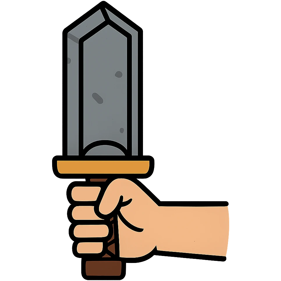 Add a hand holding the huge fantasy sword inspired by Berserk, preserving the metallic textures and sense of weight, with no background. emoji