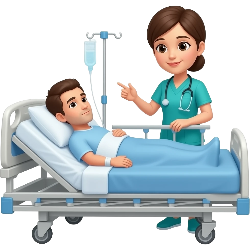 paciente en una habitacion de hospital atendido por una enfermera emoji