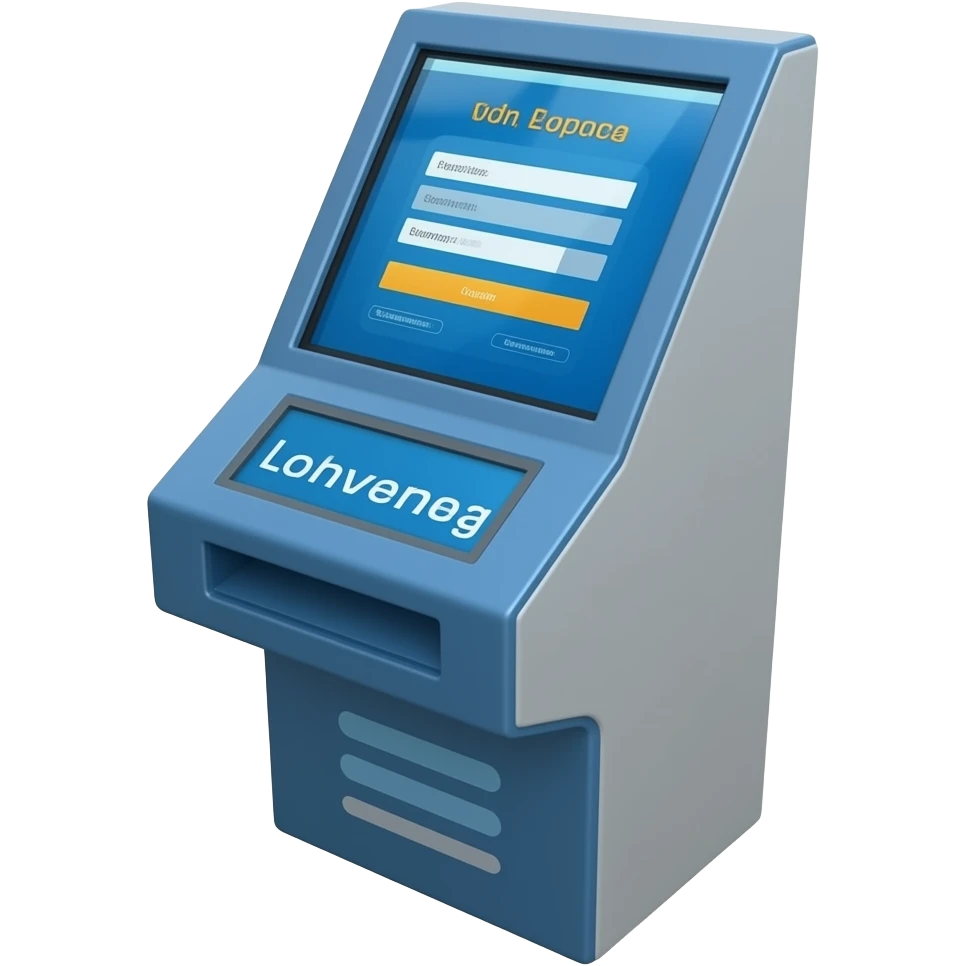 Digital Kiosk + blue interface + public info, login screen emoji