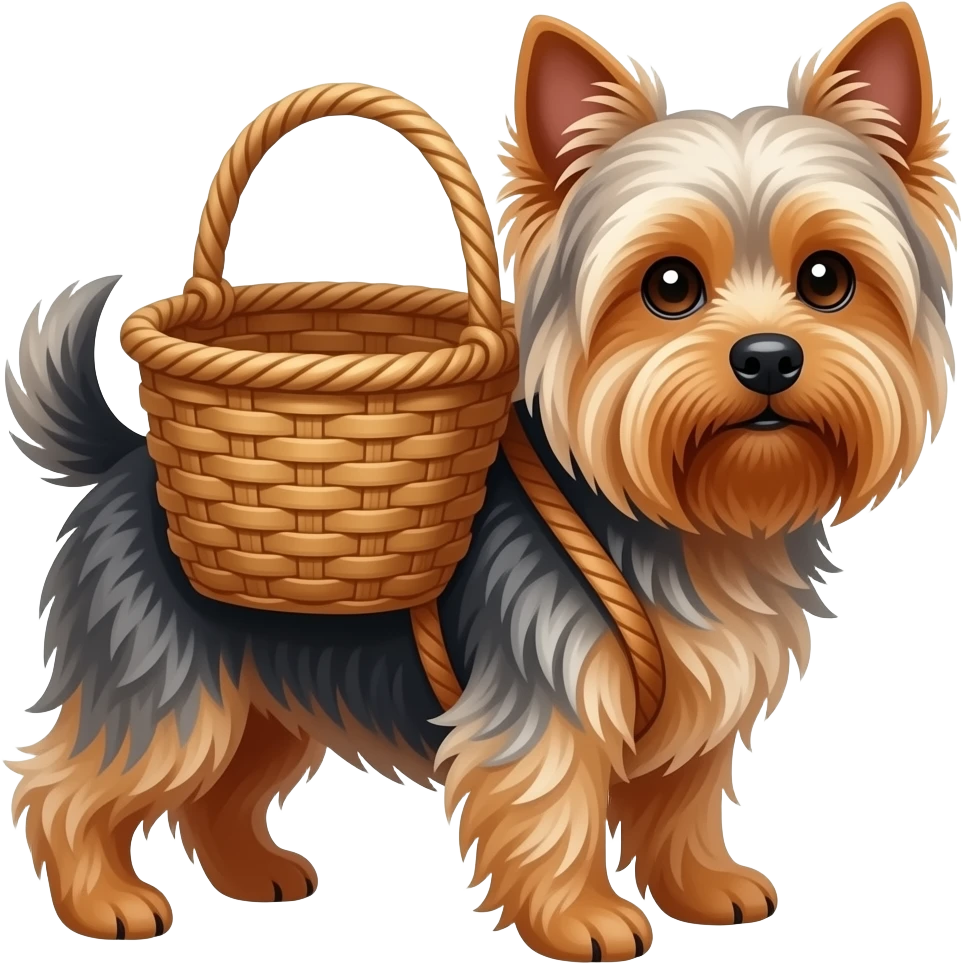 Собака Йорк з плетеним кошиком на спині emoji