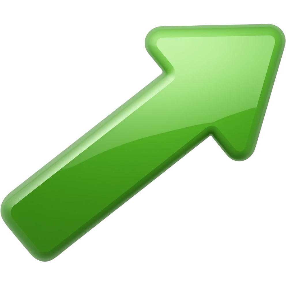 up and to the right green stock arrow with no bars underneath it and round the edges emoji