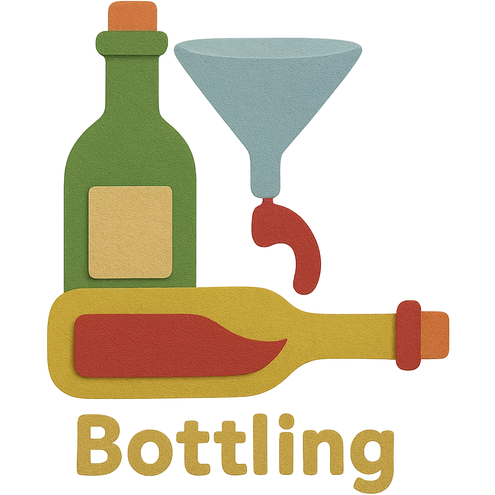 Add the English text 'Bottling' at the bottom of the icon in paper craft style with no background. emoji