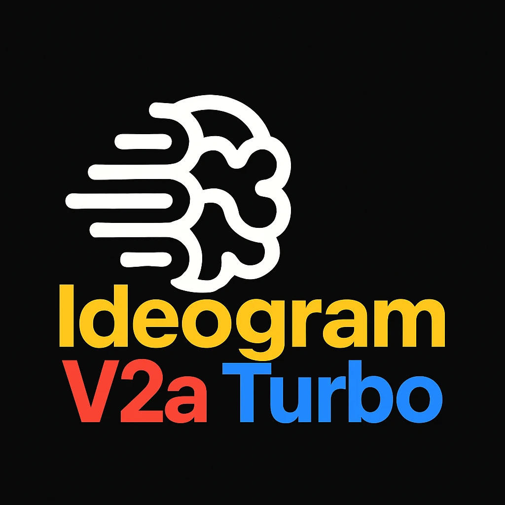 make a non gradient solid but colorful text of "Ideogram V2a Turbo", black background, add this logo too, make it good art for this emoji