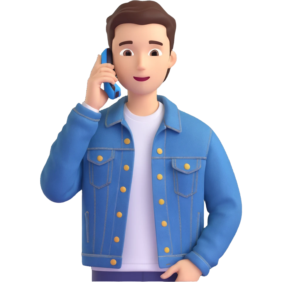 сделай реалистичное эмодзи как этот человек разговаривает по мобильному телефону (одет в джинсовку) emoji