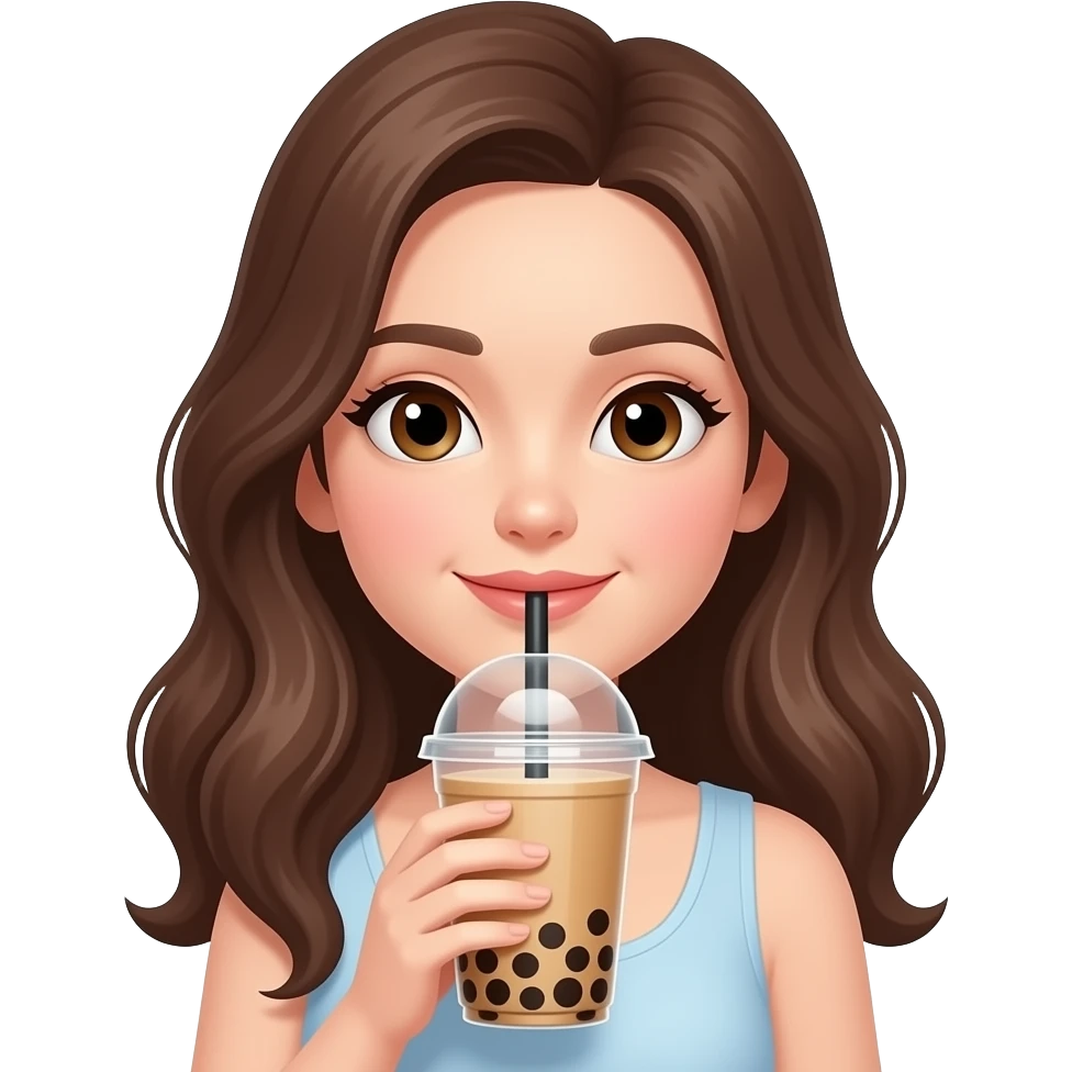 예쁜여자가 버블티 마시고있는게 해줘 갈색머리로 emoji