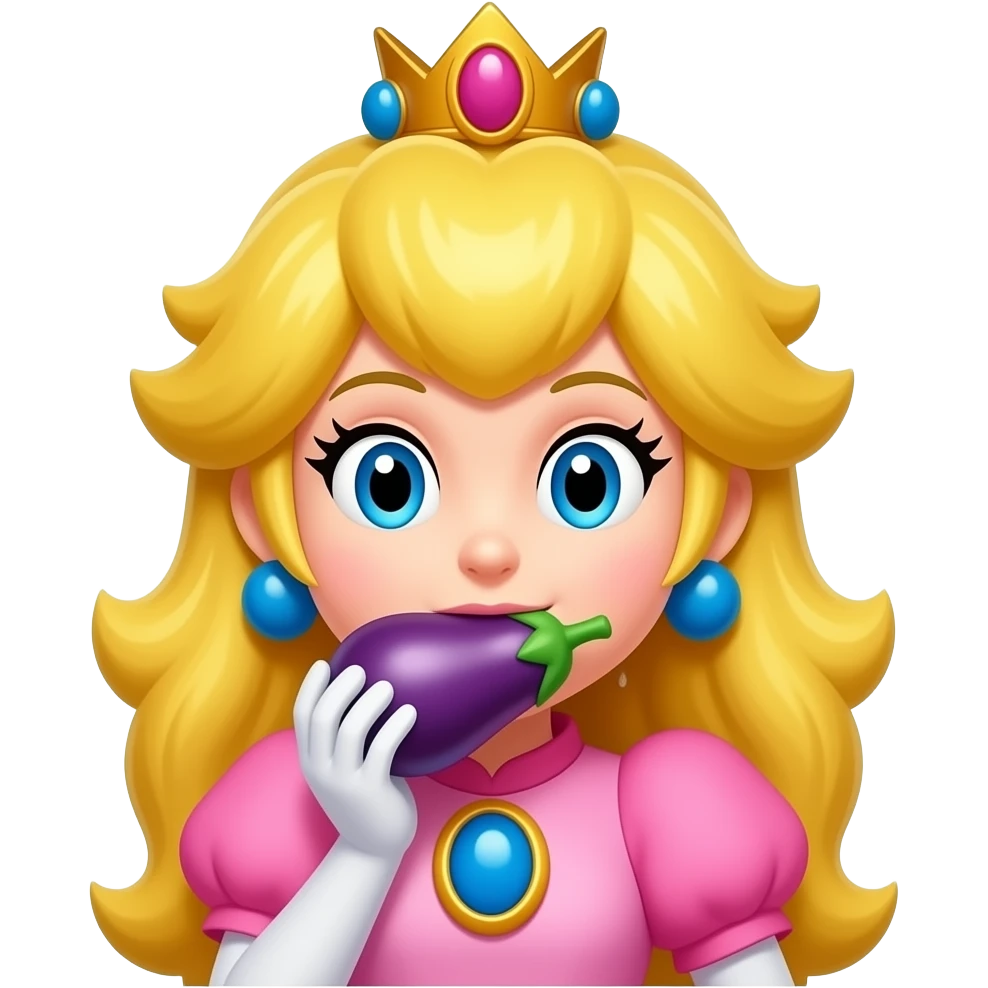 Peach eating a eggplant in mouth dripping emoji