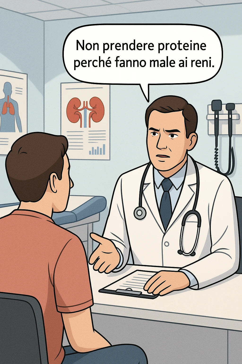 dottore che dice al paziente di non prendere proteine perchè fanno male ai reni in italiano emoji