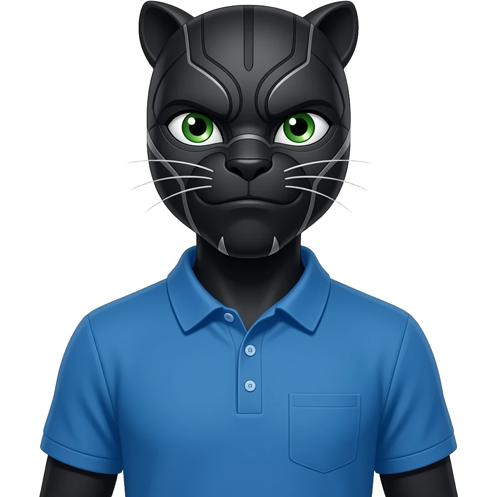 dame una pantera negra con camisa polo azul pero que sea animal con ojos verdes emoji