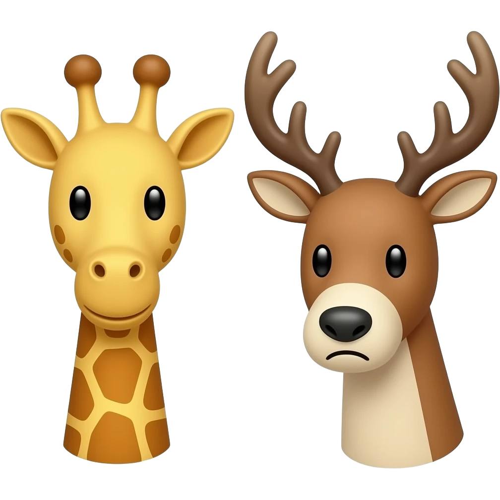Einfacher Giraffenkopf traurig und Elchkopf traurig und schauen sich an emoji