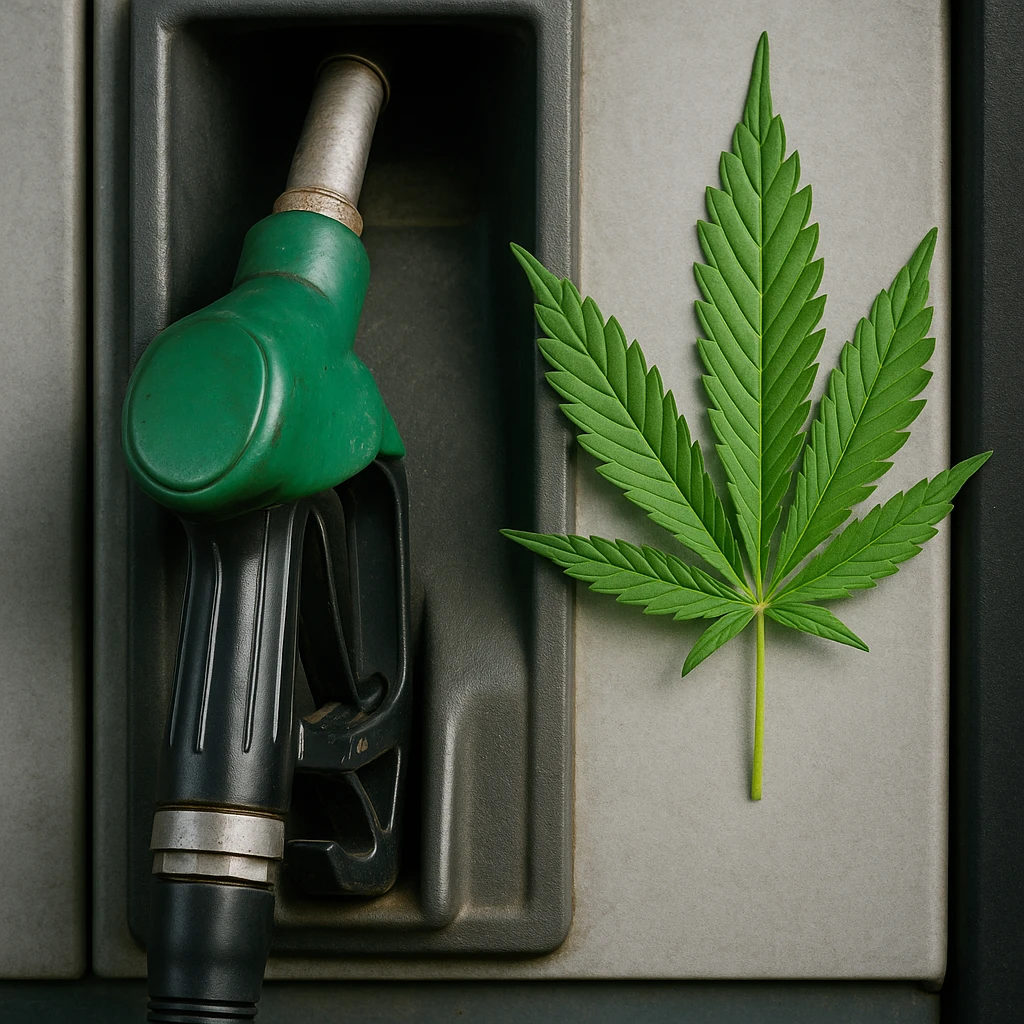 gas pump handle with cannabis leaf emoji