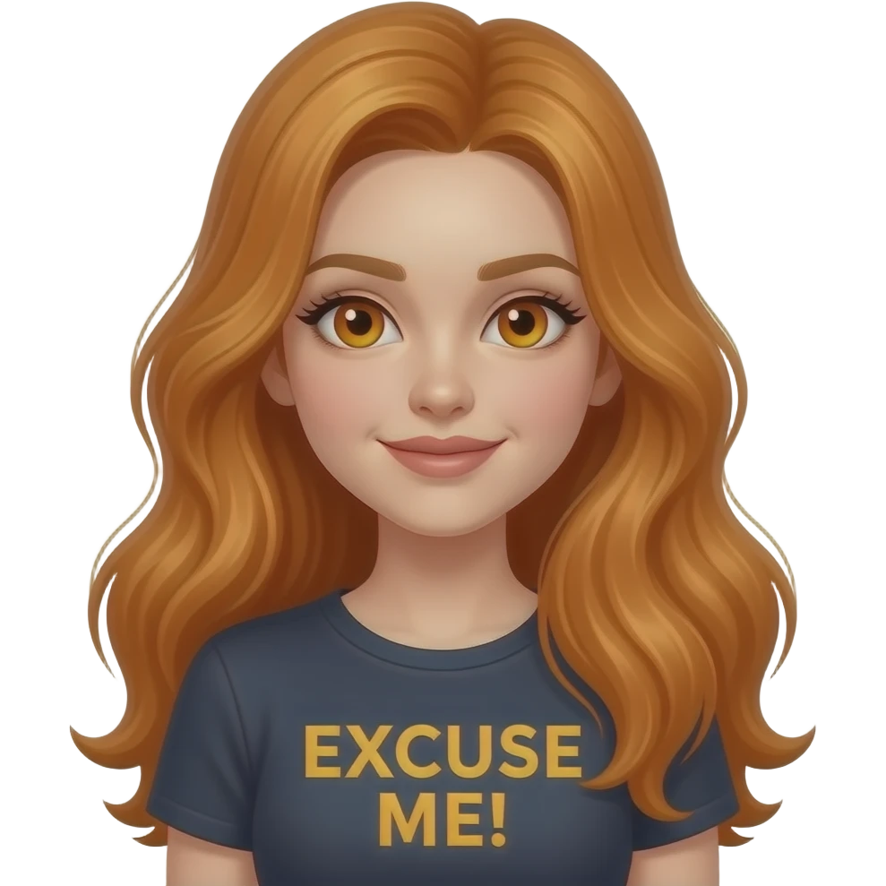 sexy girl with overlong ginger hair and ginger eyes a top with EXCUSE ME! written on it emoji