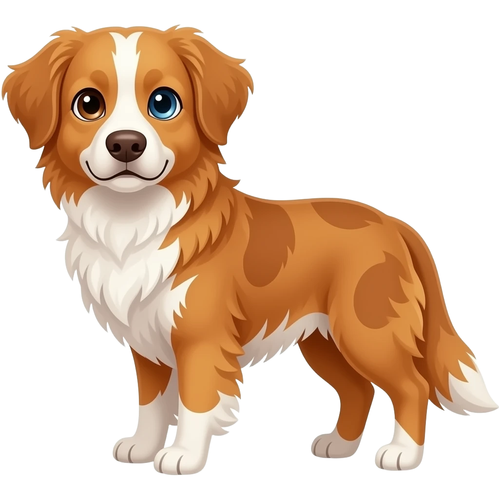 A nova scotia duck tolling retriever with one brown eye and one light blue eye. emoji