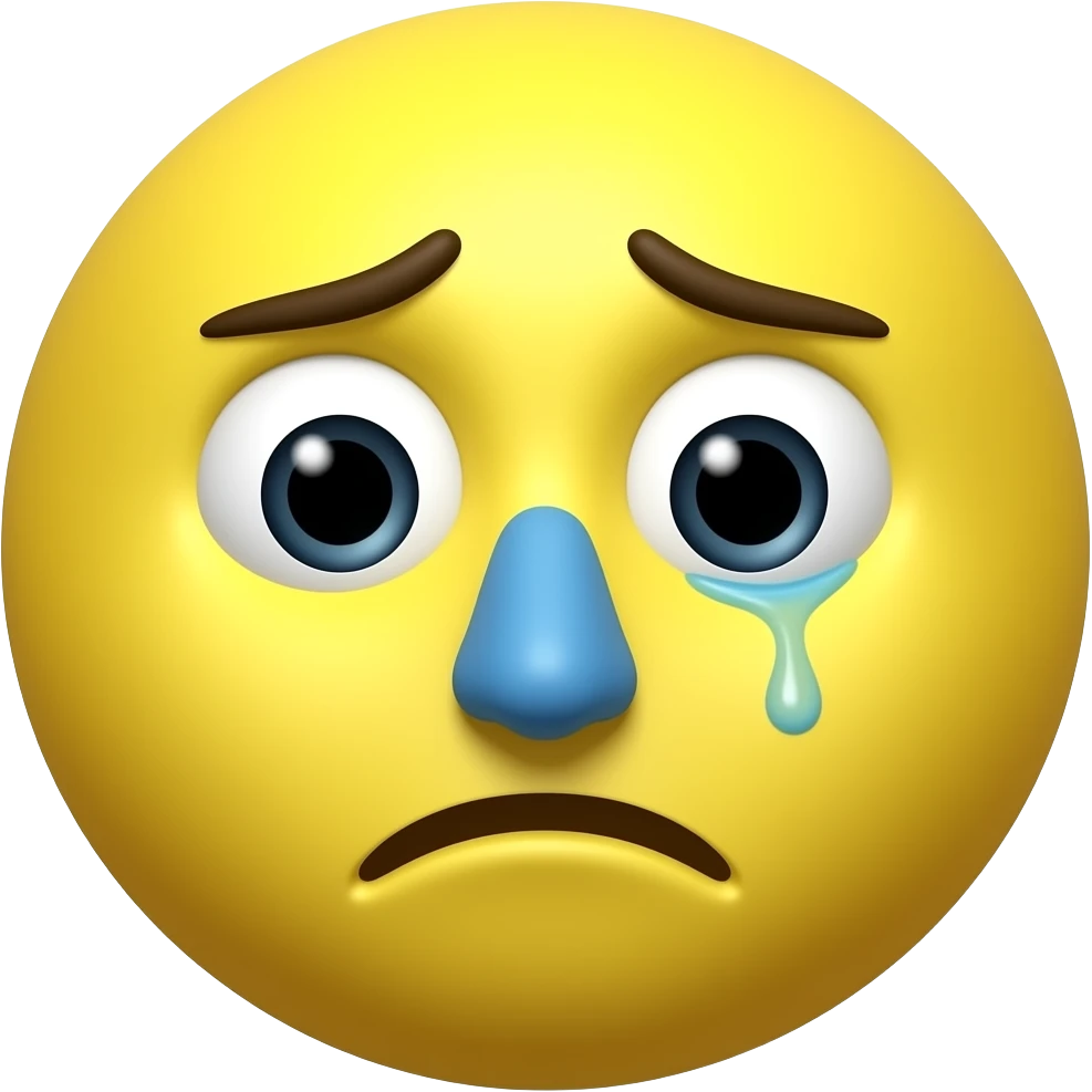 Círculo amarelo sem sobrancelhas, com metade do nariz azul (a imagem está borrada), suor e expressão de ansiedade no rosto. emoji