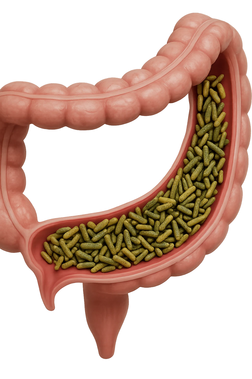 batteri intestinali in un tratto di colon anatomico umano, iperrealistico 4k emoji