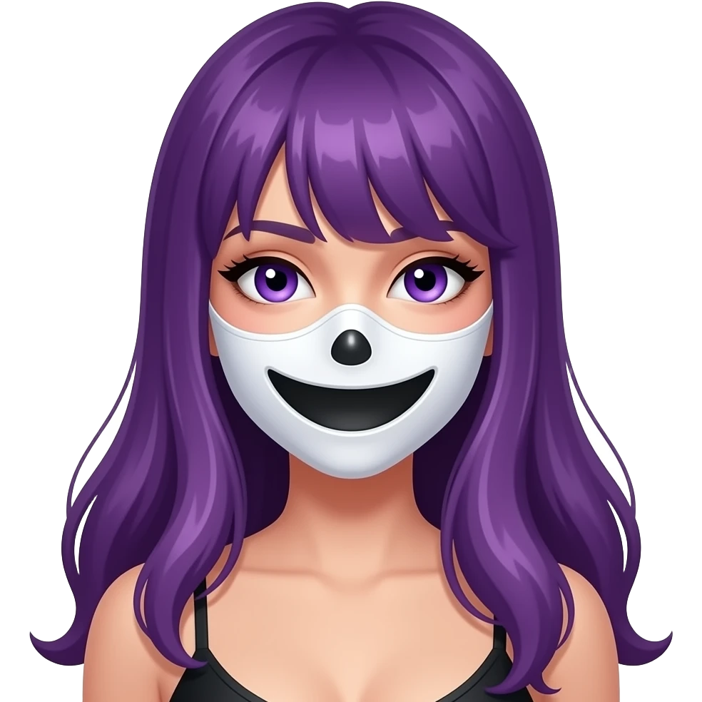 sexy girl with long purple hair and purple eyes wears a ghostfacemask emoji