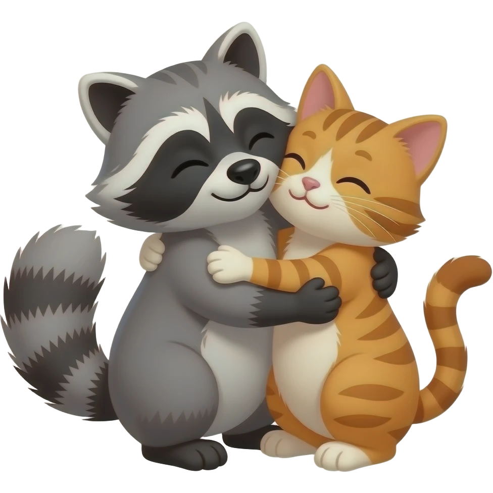 raccoon and cat hug each other, they look sexy emoji