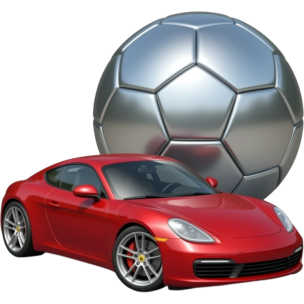 Car and big metal soccer ball emoji