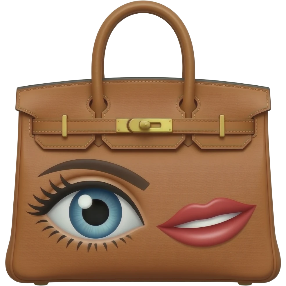 hermes bag with women eye and lips smiling emoji