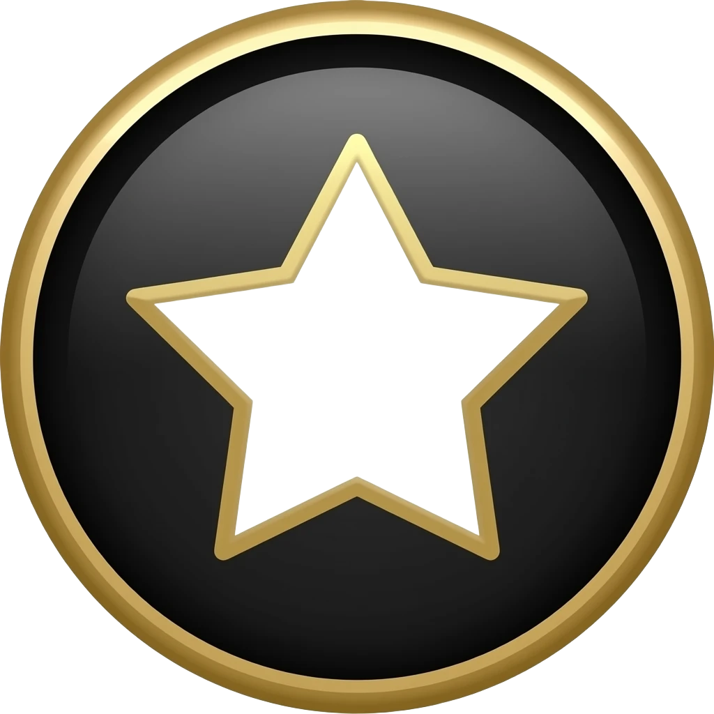 Black background in circel white satr inside cricle and golden line on circle star edeges curve create like snapchat plus star emoji