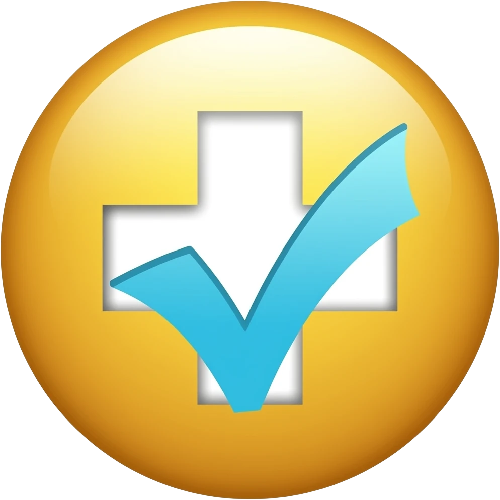 Emoji de un hospital de fondo y un tick encima (sobrepuesto) emoji