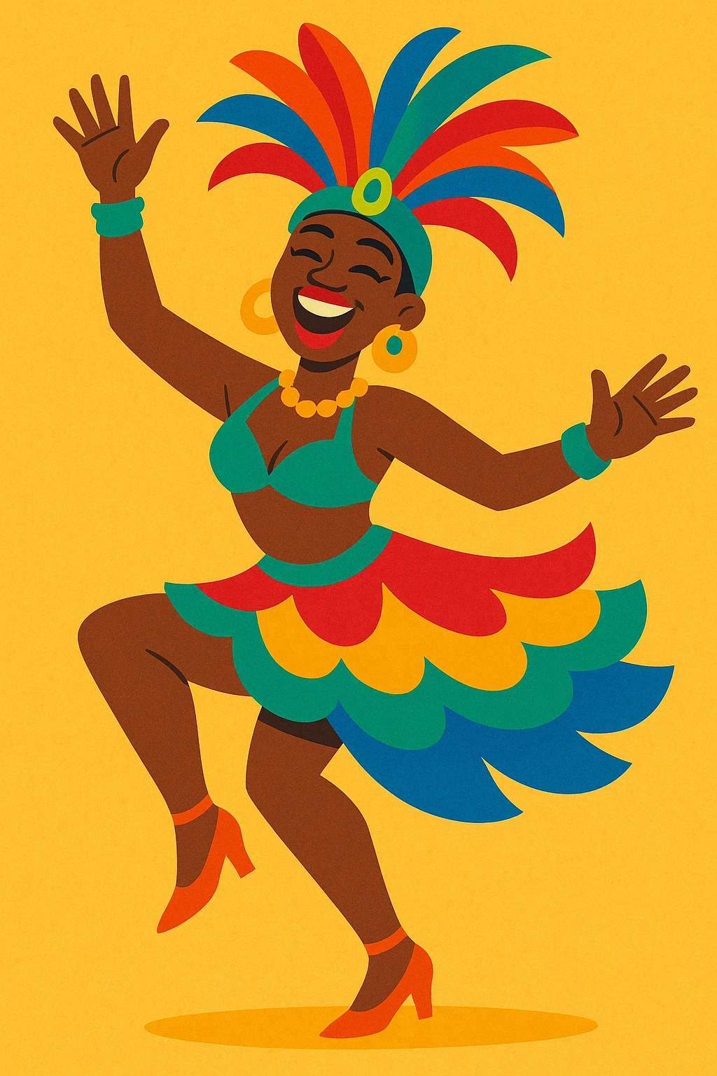 Black samba performer, traditional samba outfit, expressive dance, lively and cheerful emoji